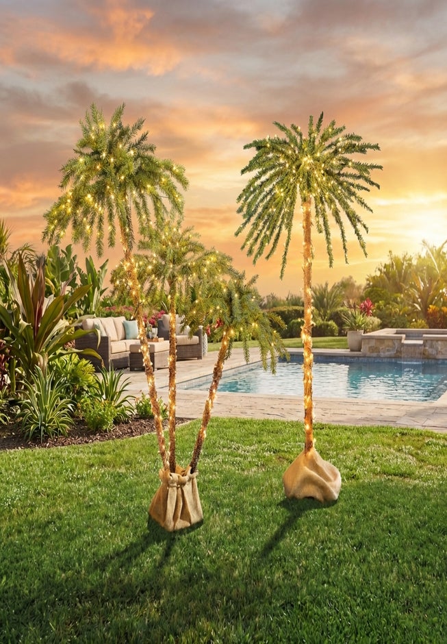 6 Ft. Pre-Lit Three-Branch Palm Tree image number 3