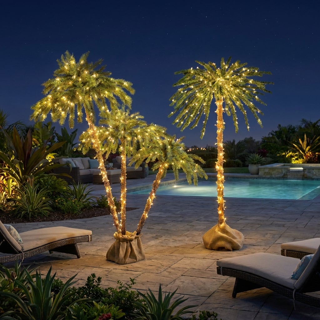 6 Ft. Pre-Lit Three-Branch Palm Tree image number 4