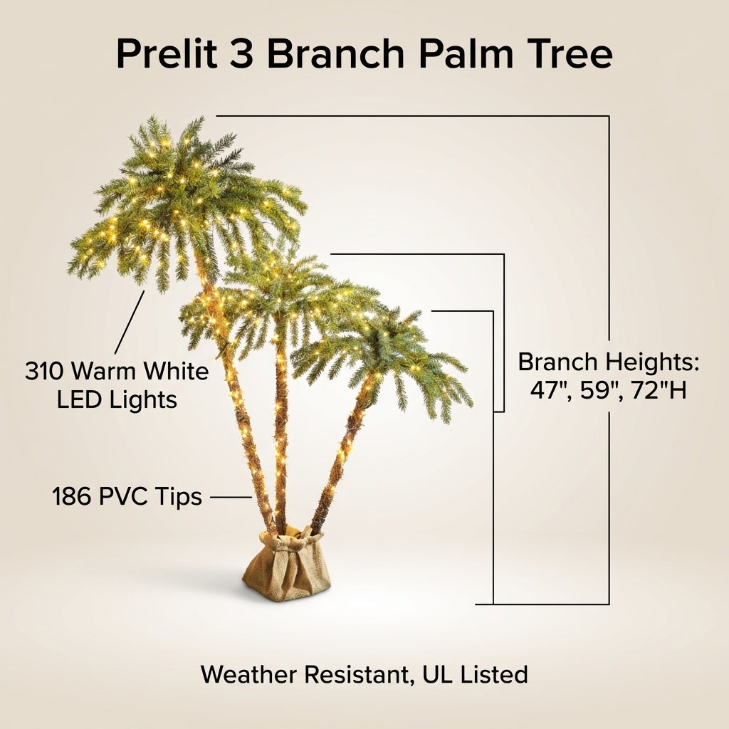 6 Ft. Pre-Lit Three-Branch Palm Tree image number 7