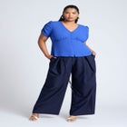 Shirred Sleeve Top With Buttons image number null