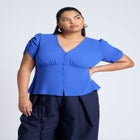 Shirred Sleeve Top With Buttons image number null