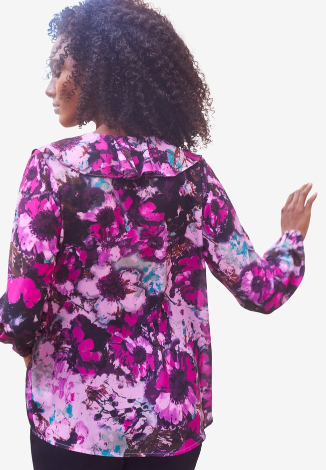 Ruffle Front Blouson Sleeve Blouse image number null