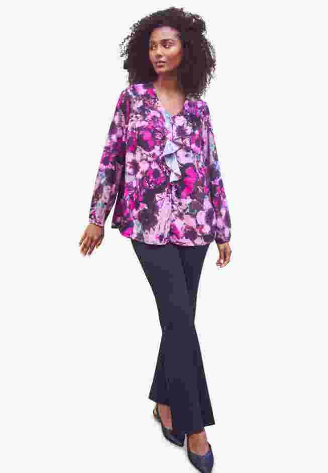 Ruffle Front Blouson Sleeve Blouse image number 2