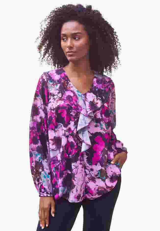 Ruffle Front Blouson Sleeve Blouse image number 0