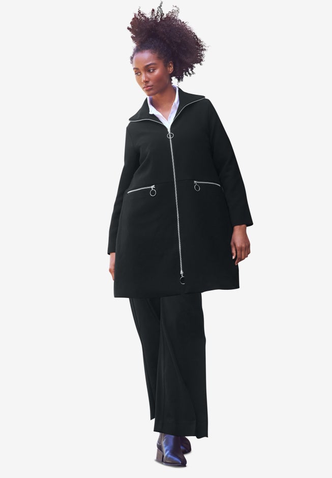 Stretch Crepe Zip Front A Line Back Pleat Coat image number 2