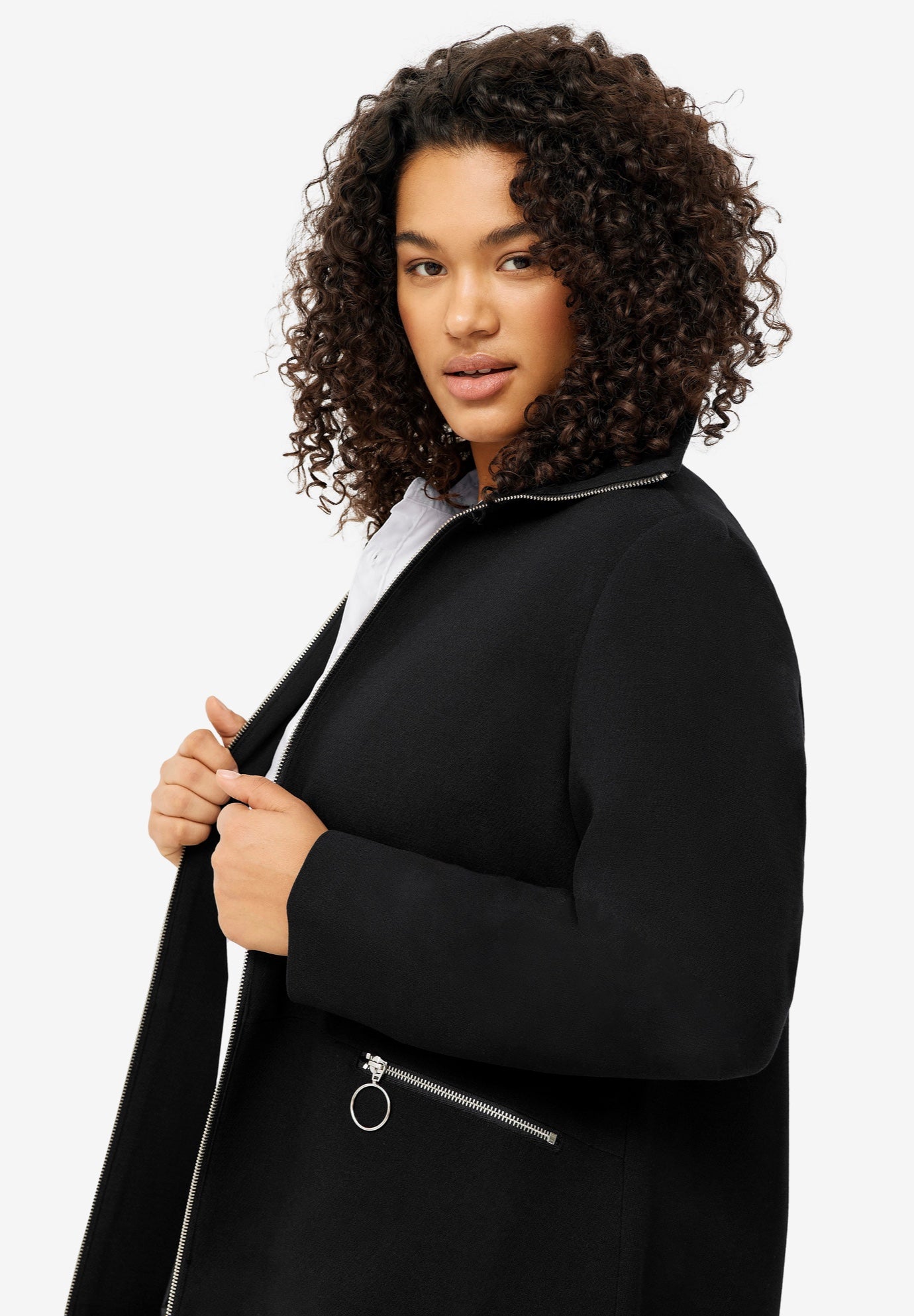 Stretch Crepe Zip Front A Line Back Pleat Coat image number 3