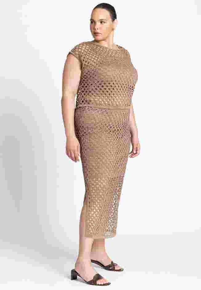 Metallic Open Knit Midi Skirt image number 0