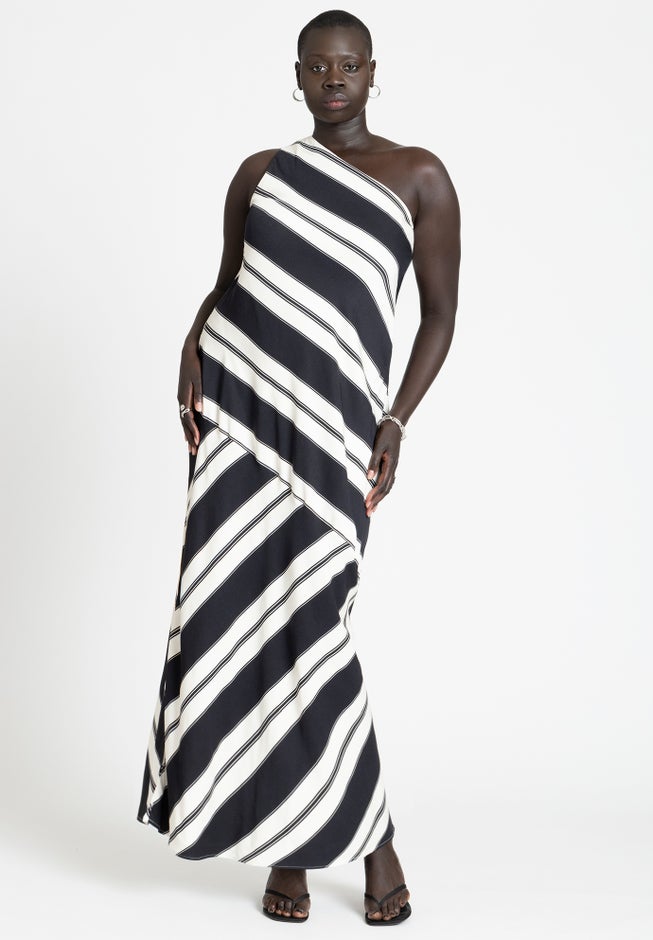 One Shoulder Stripe Dress image number null