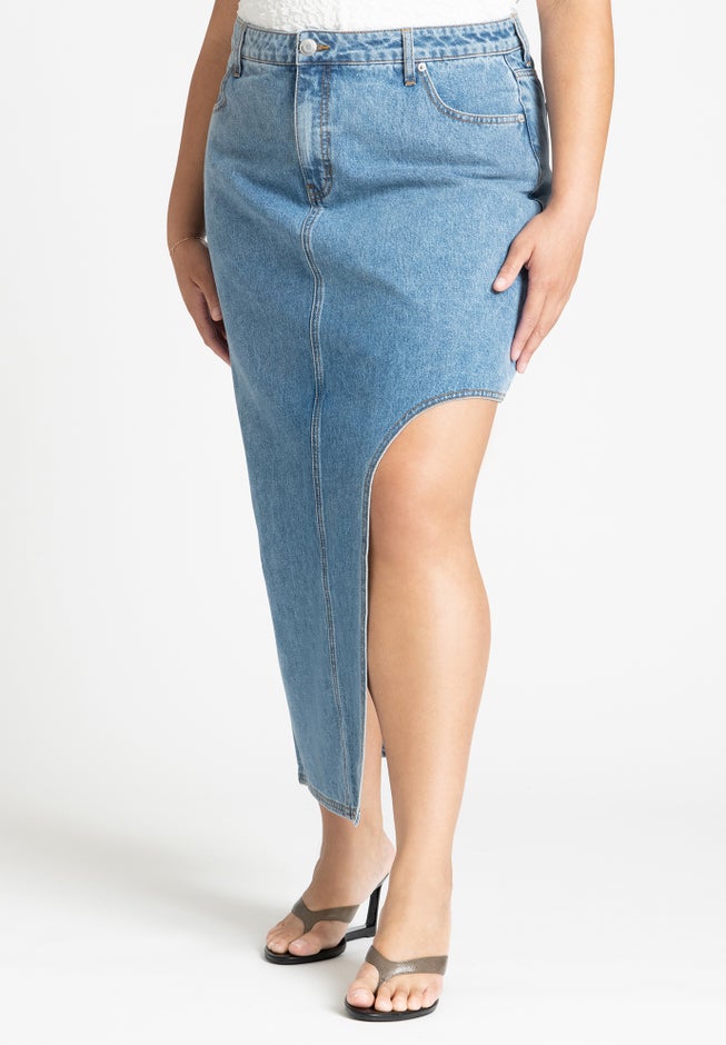 High Low Asym Hem Denim Skirt image number null