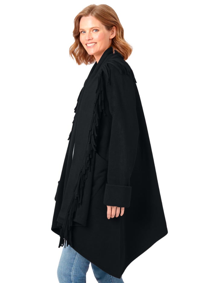 Fringed Shawl Collar Fleece Jacket image number 2