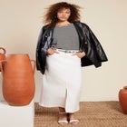 Front-Slit Denim Midi Skirt image number 0