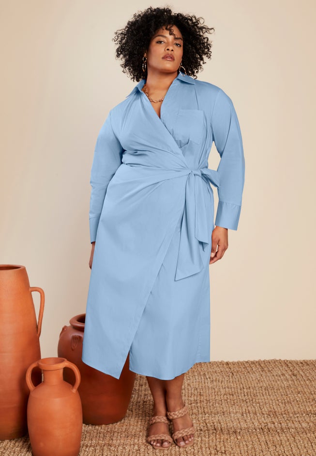 Collared Midi Wrap Dress image number null