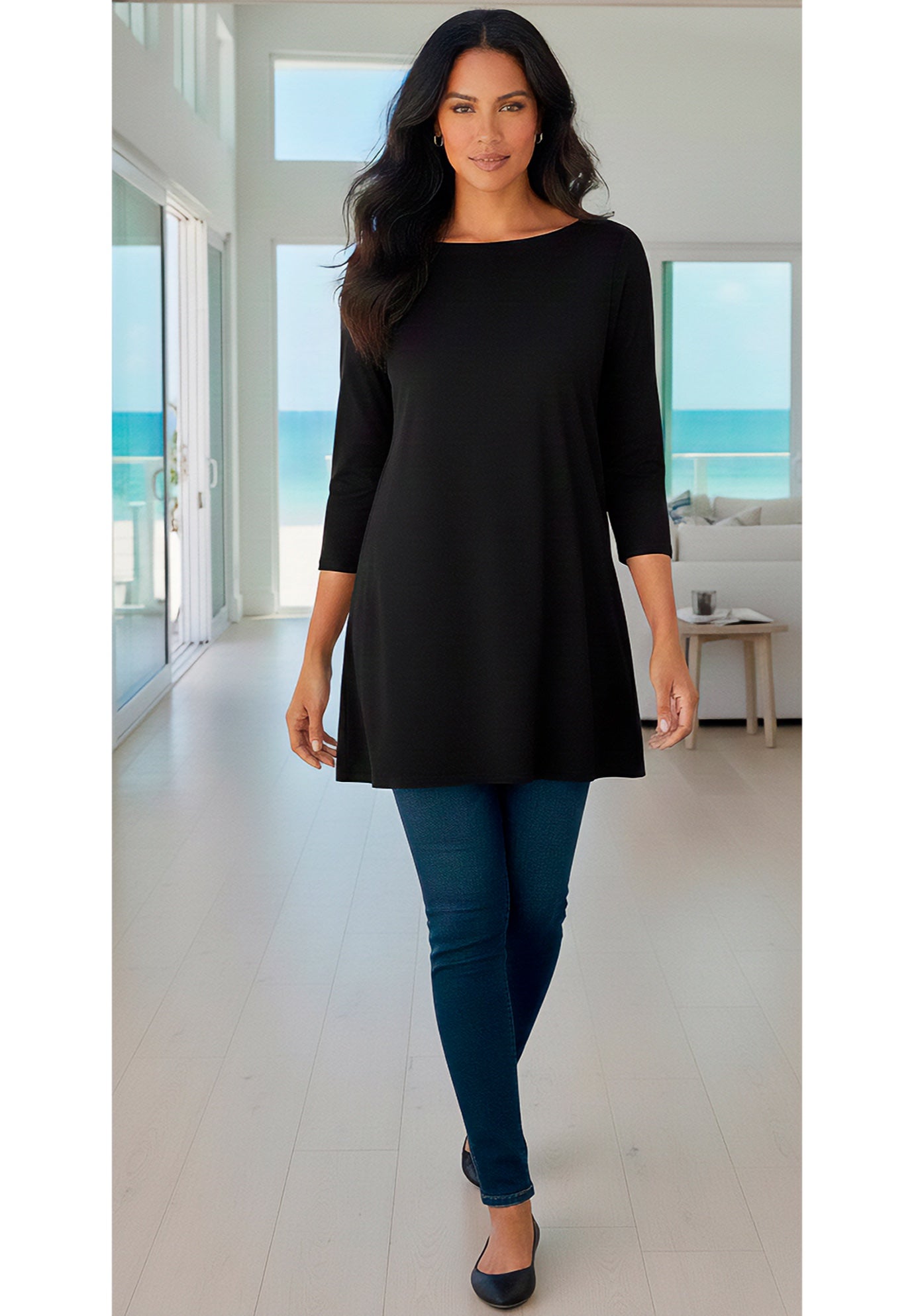 Plus Size Cotton Ultimate Boatneck Tunic with Side Slits image number 0