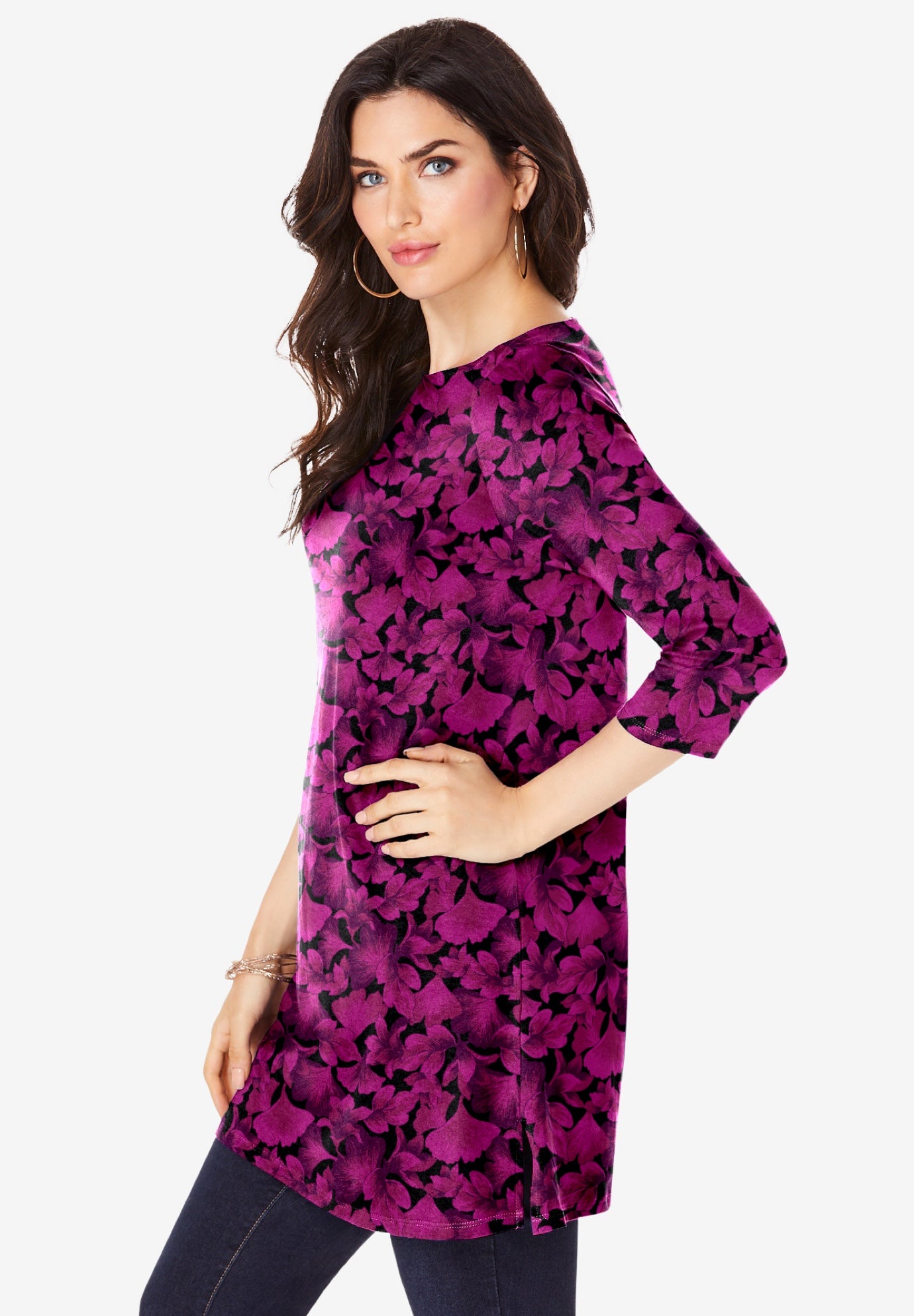 Plus Size Cotton Ultimate Boatneck Tunic with Side Slits image number 3