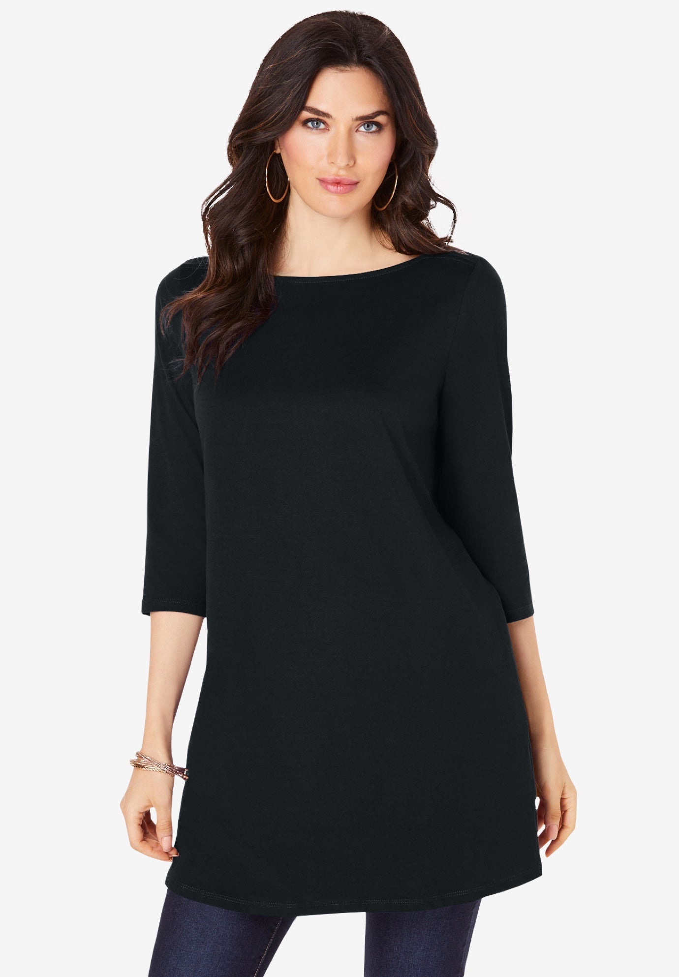 Plus Size Cotton Ultimate Boatneck Tunic with Side Slits image number 3