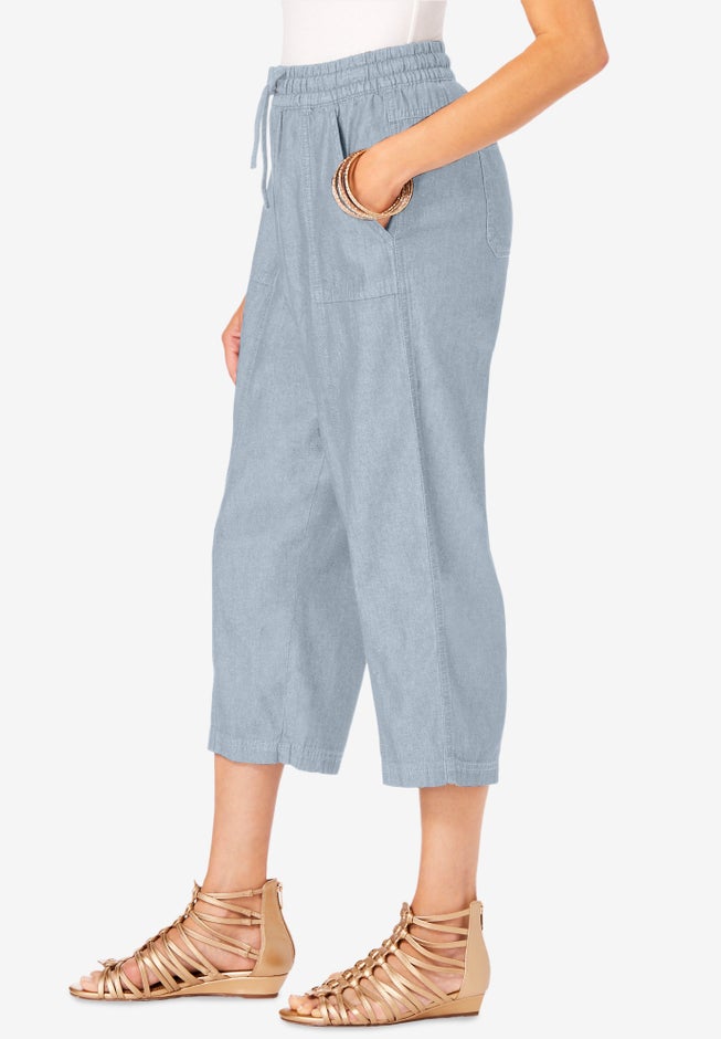 Plus Size Chambray Wide Leg Capri Pant image number 2