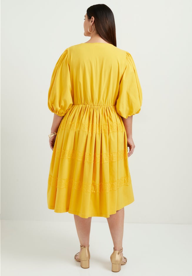 Lace-Trimmed Tiered Midi Dress image number null