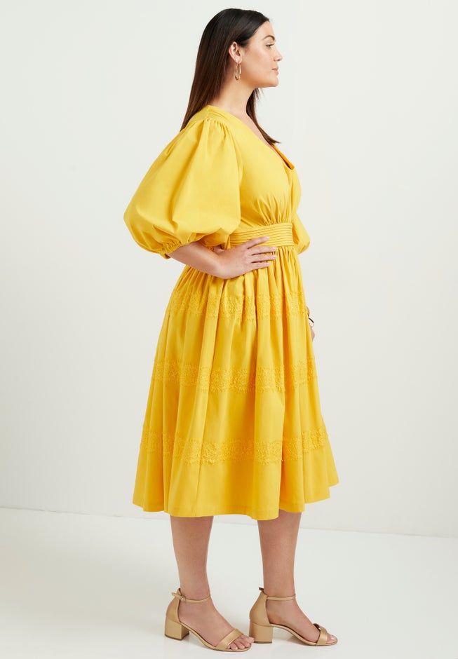 Lace-Trimmed Tiered Midi Dress image number null