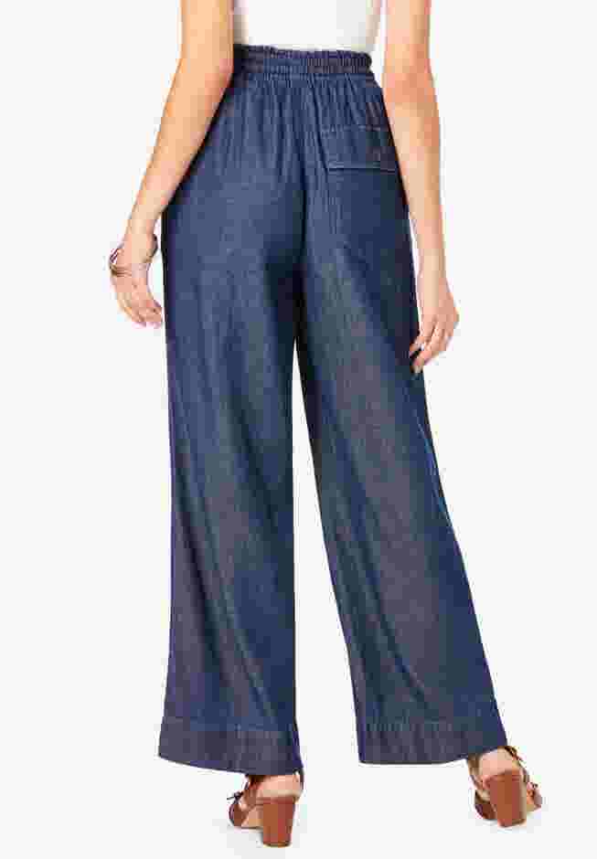 Plus Size Pull On Wide Leg Chambray Pant image number 1