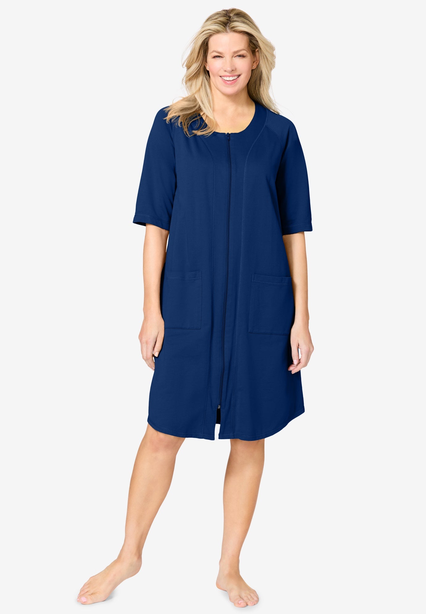 Short French Terry Zip-Front Robe image number 0