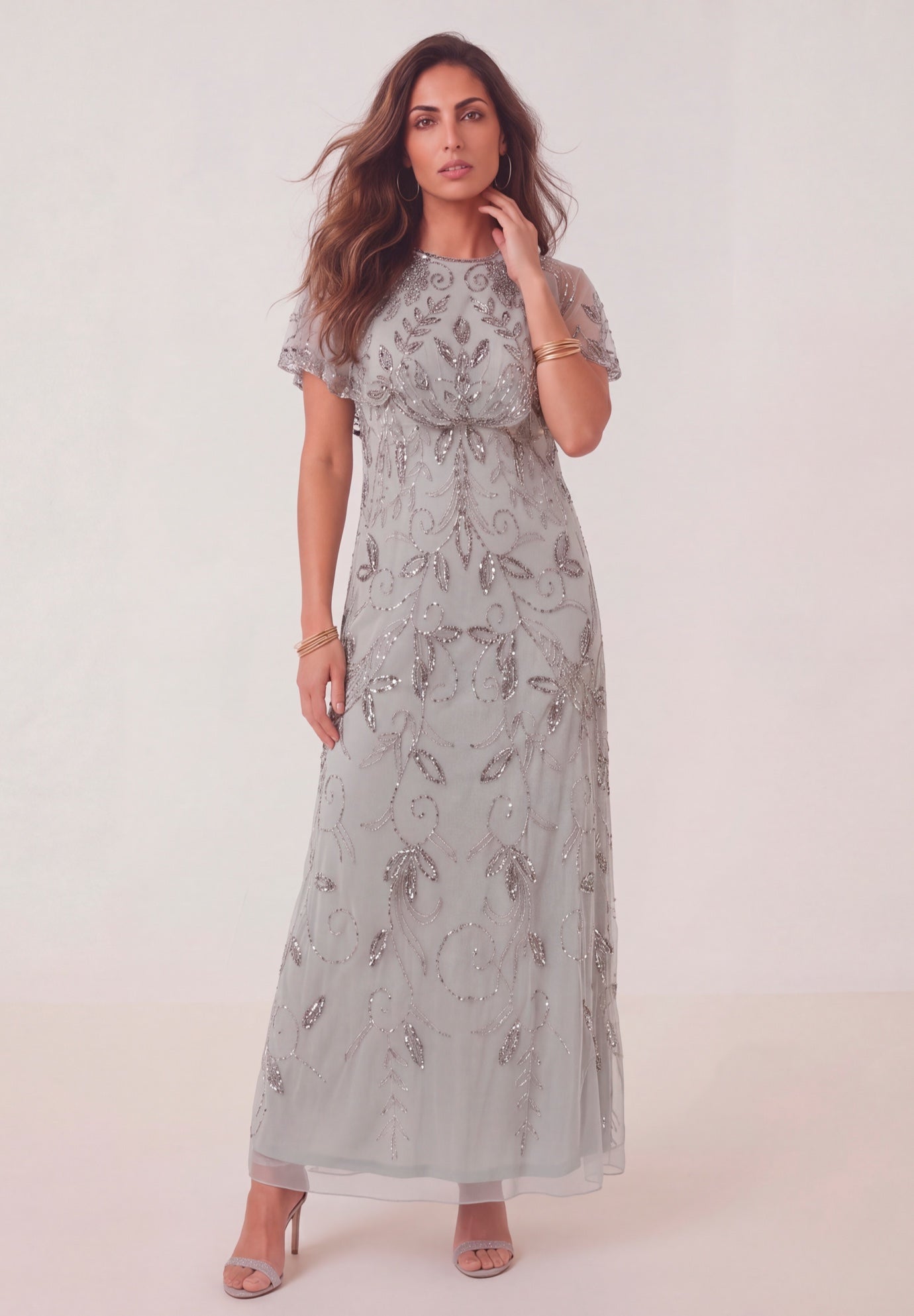 Plus Size Beaded Capelet Maxi Gown &ndash; Glam Evening Dress image number 0
