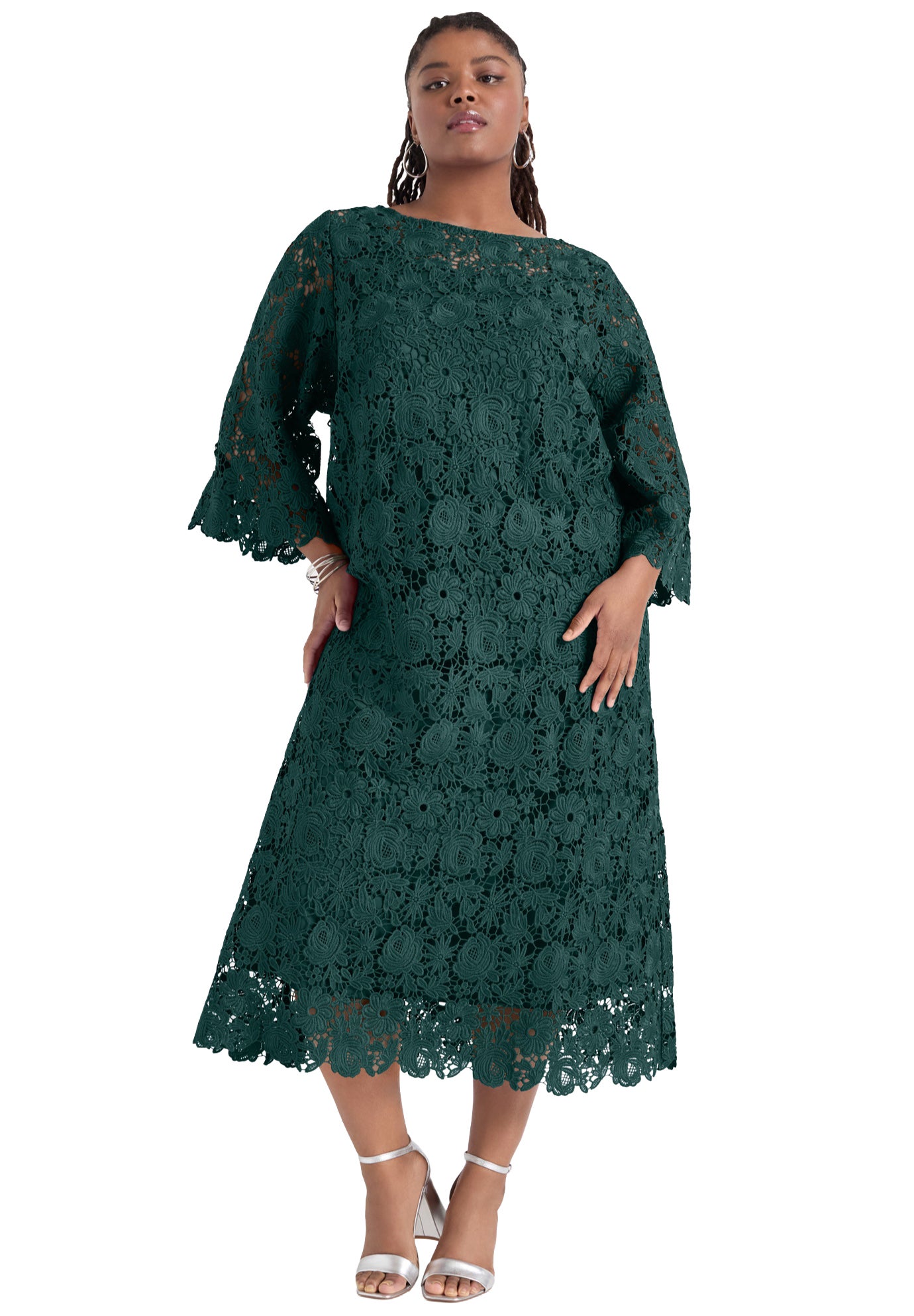 Bell-Sleeve Lace Midi Dress image number 0