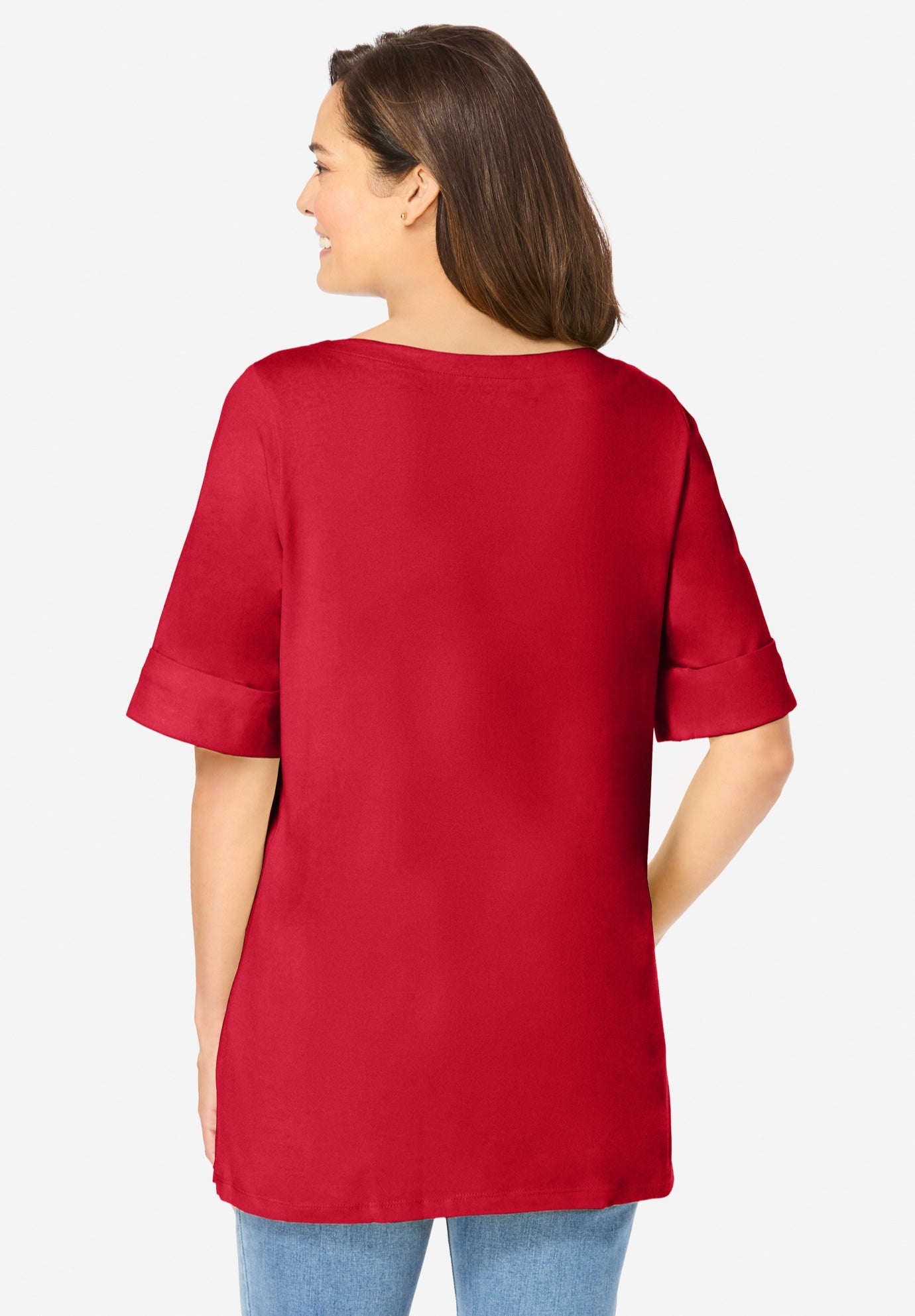 Perfect Cuffed Elbow-Sleeve Boat-Neck Tee image number 1