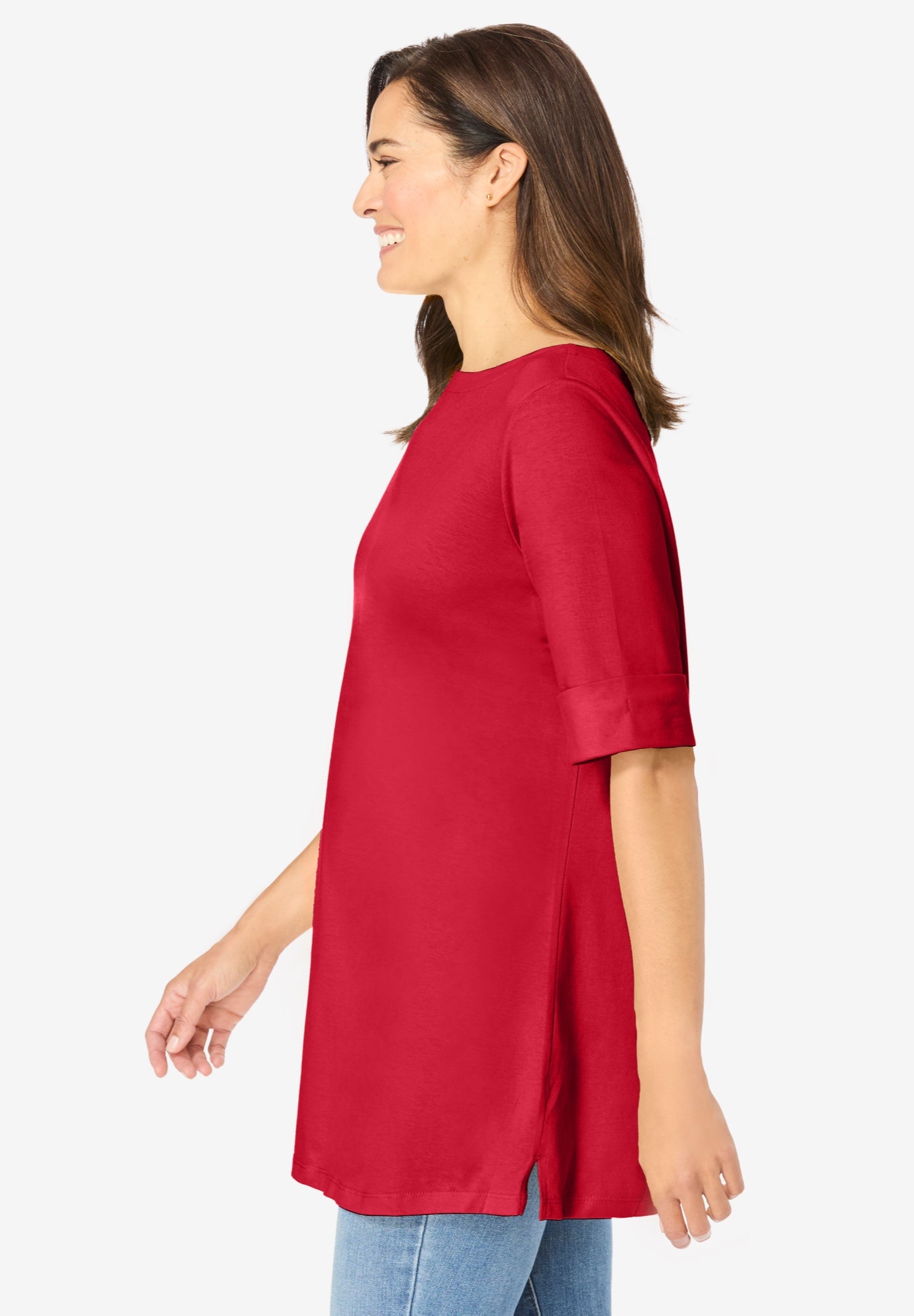 Perfect Cuffed Elbow-Sleeve Boat-Neck Tee image number 2