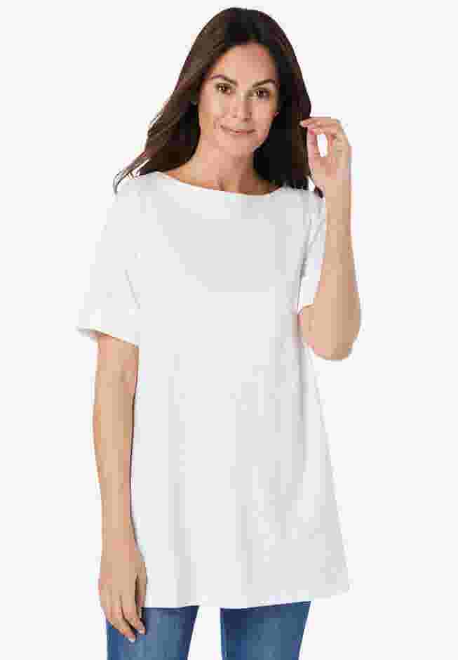 Perfect Cuffed Elbow-Sleeve Boat-Neck Tee image number 0