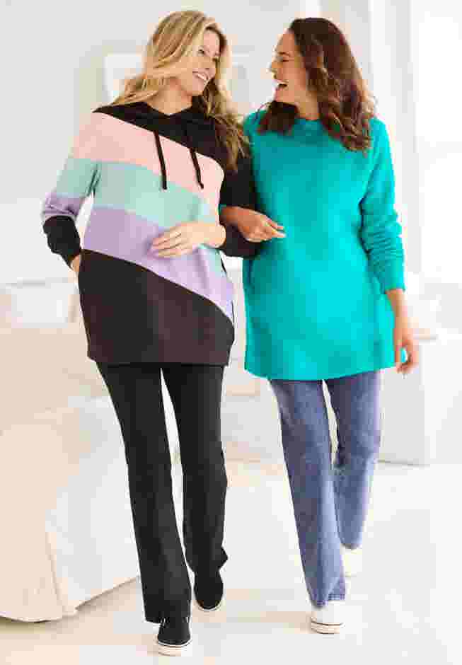 Womens Plus-Size Stretch-Cotton Knit Pull-On Bootcut Pocket Leggings image number 3