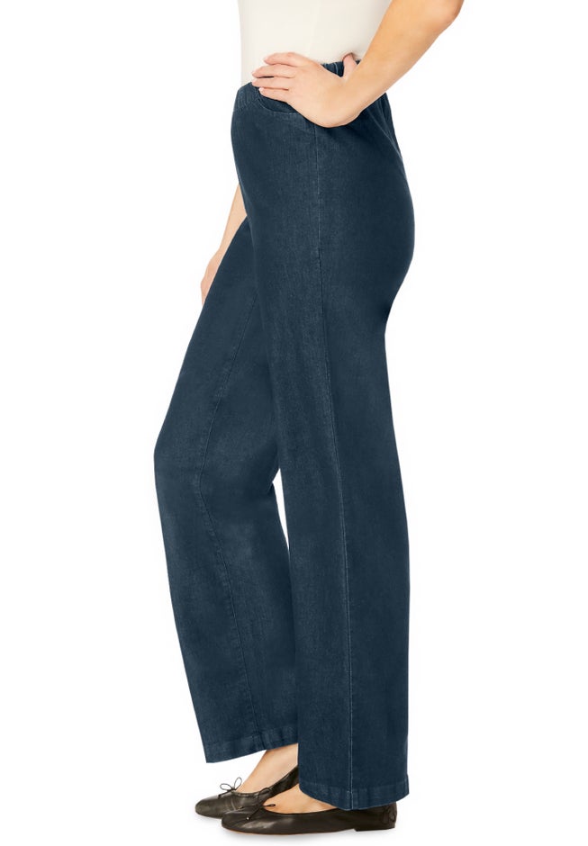 Fineline Stretch Denim Wide-Leg Pull-On Jeans image number 2