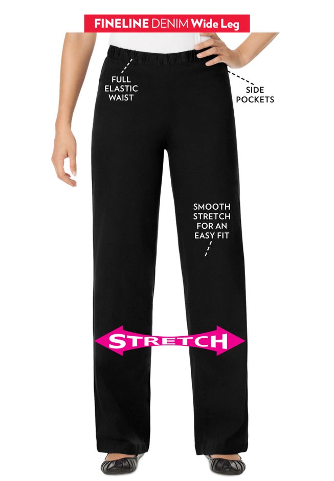 Fineline Stretch Denim Wide-Leg Pull-On Jeans image number 4