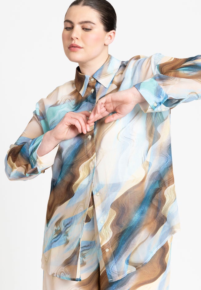 Printed Button Up Top image number null