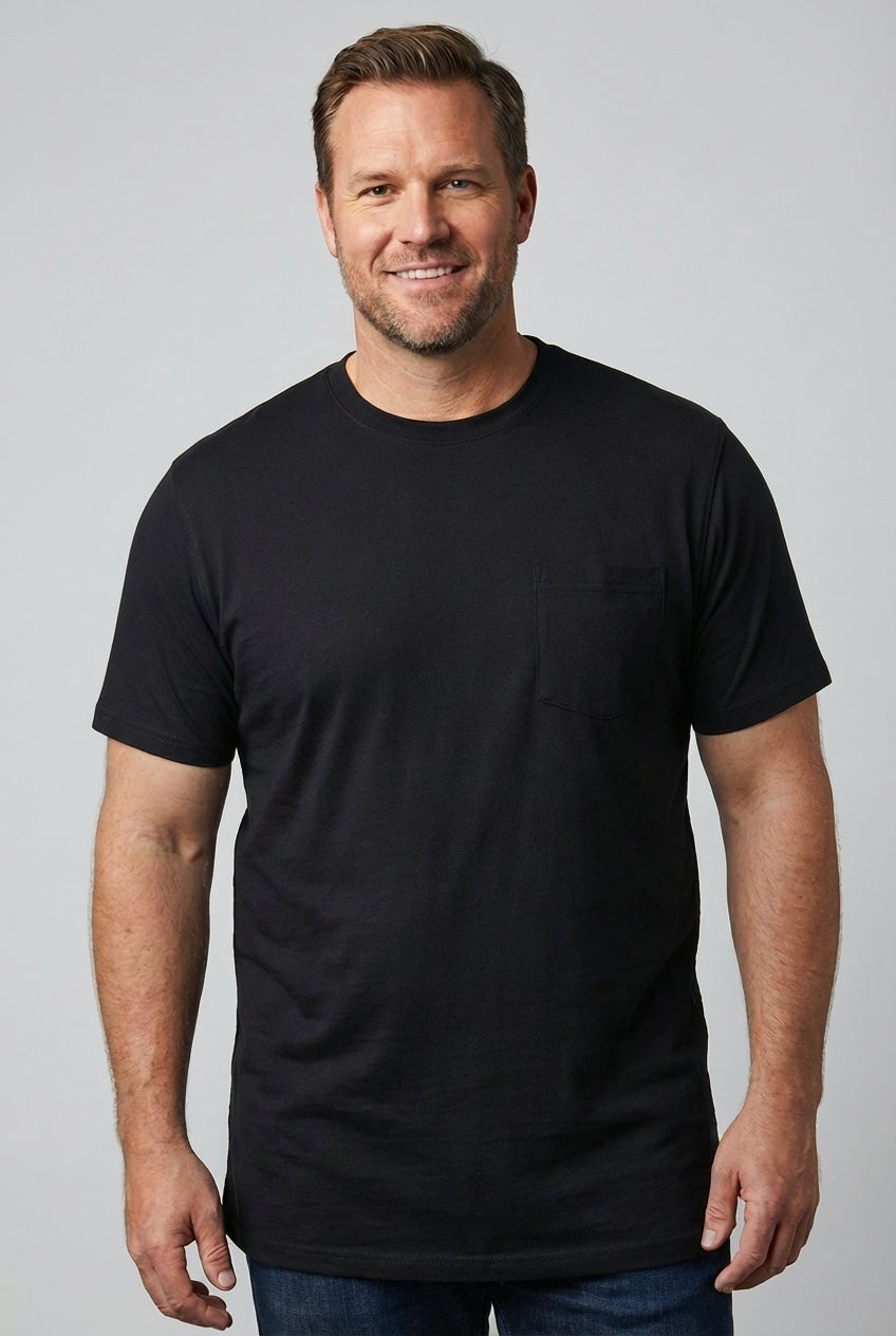 Shrink-Less&trade; Lightweight Longer-Length Crewneck Pocket T-Shirt image number 0