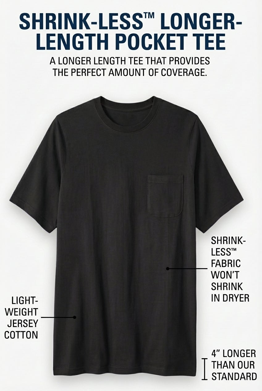Shrink-Less&trade; Lightweight Longer-Length Crewneck Pocket T-Shirt image number 1