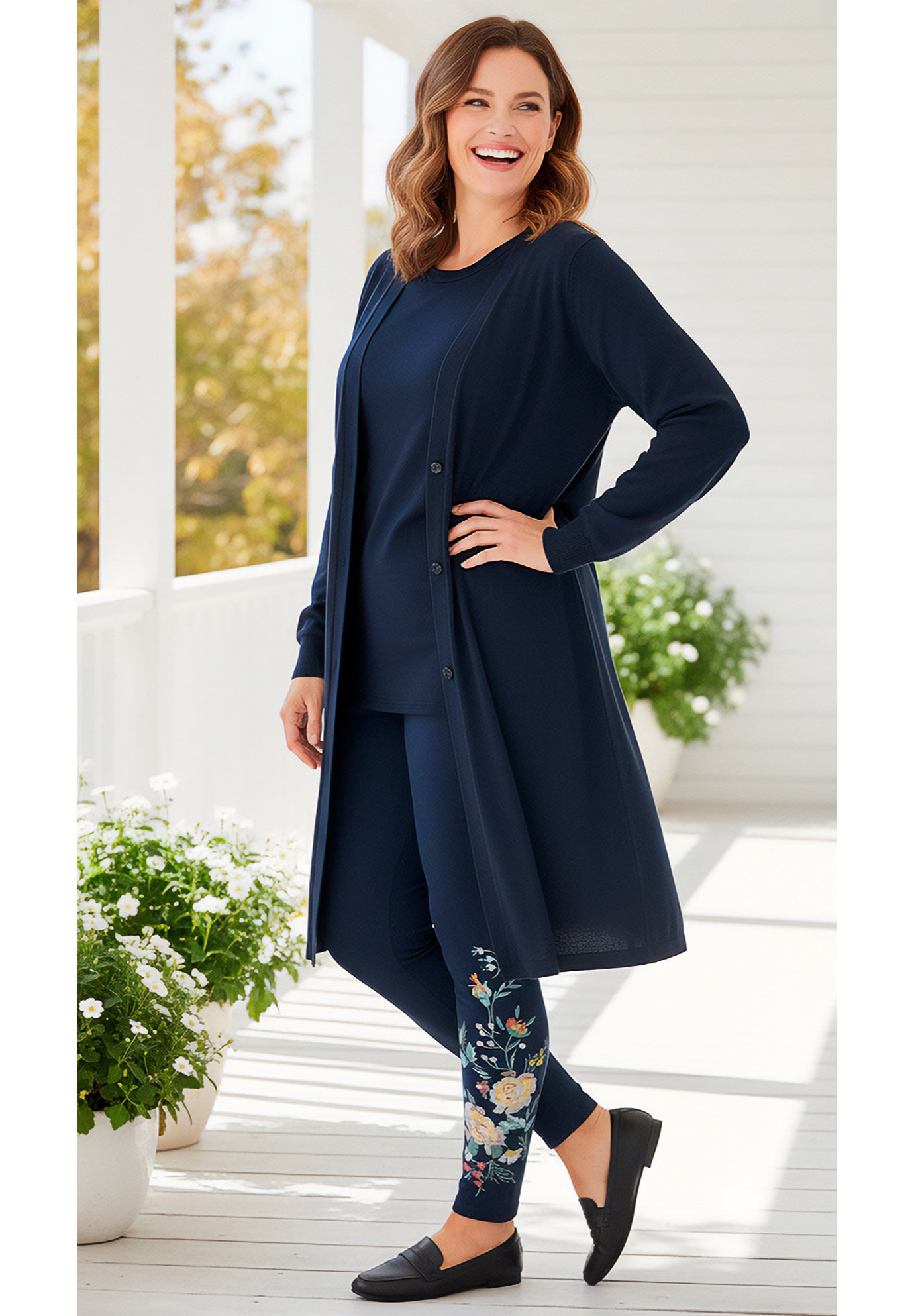 Stretch-Cotton Knit Pull-On Embroidered Leggings image number 1