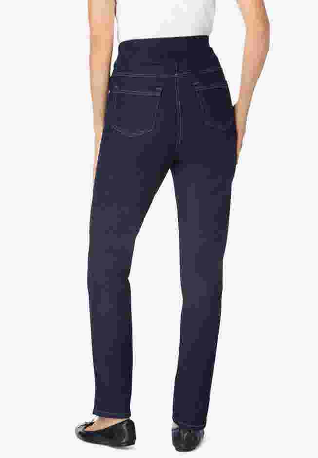 Womens Plus-Size Flex-Fit Slim-Leg Pull-On Gap-Free Stretch-Denim Jeans image number 1