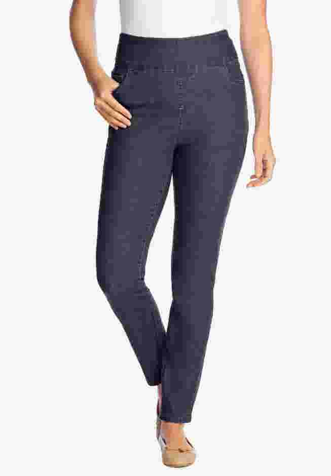 Womens Plus-Size Flex-Fit Slim-Leg Pull-On Gap-Free Stretch-Denim Jeans image number 0