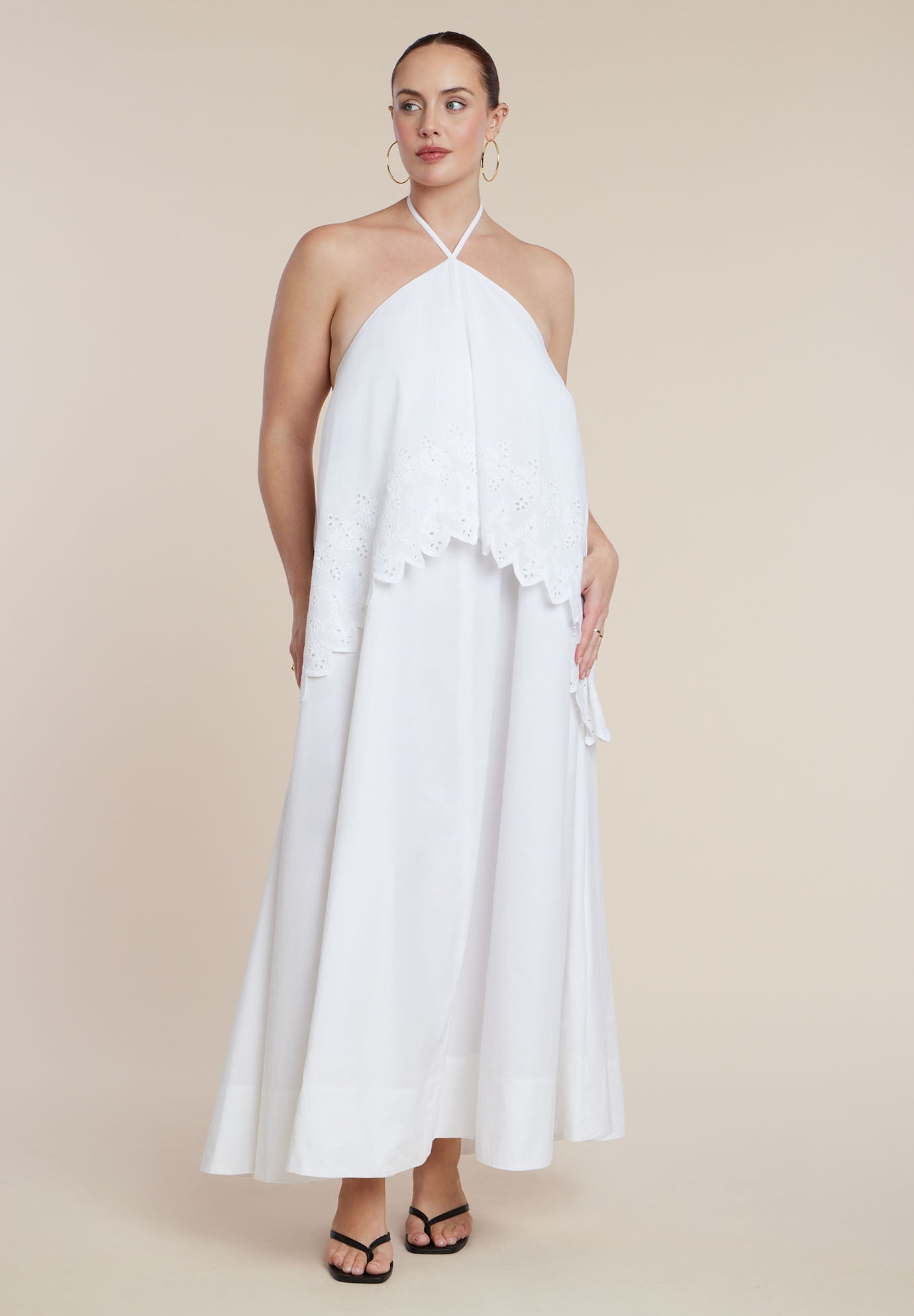 Embroidered Eyelet Halter Maxi Dress image number 1
