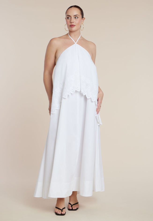 Embroidered Eyelet Halter Maxi Dress image number 1