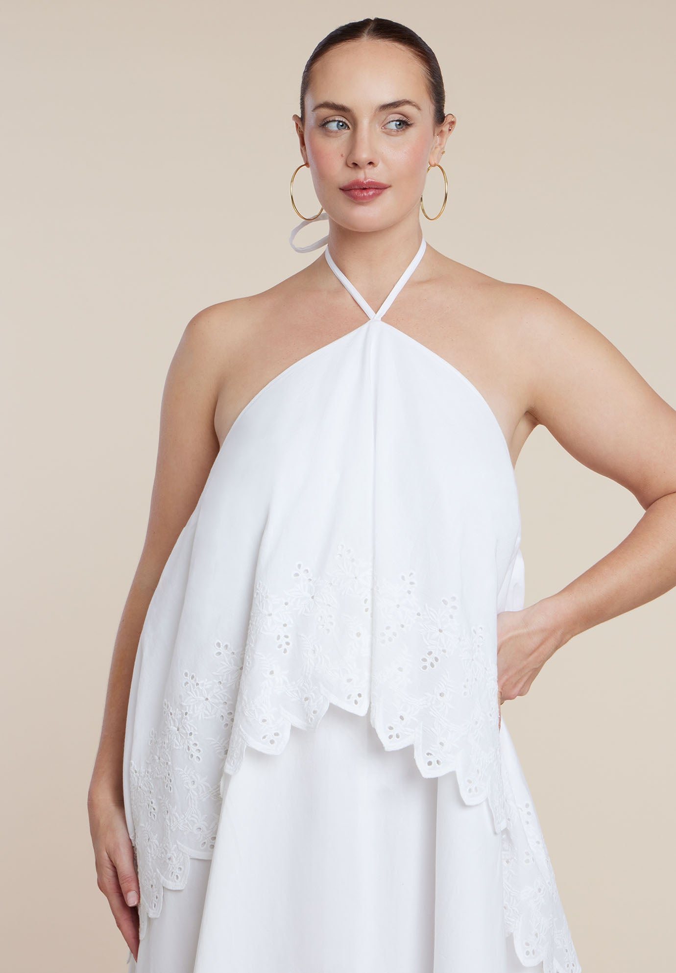 Embroidered Eyelet Halter Maxi Dress image number 2