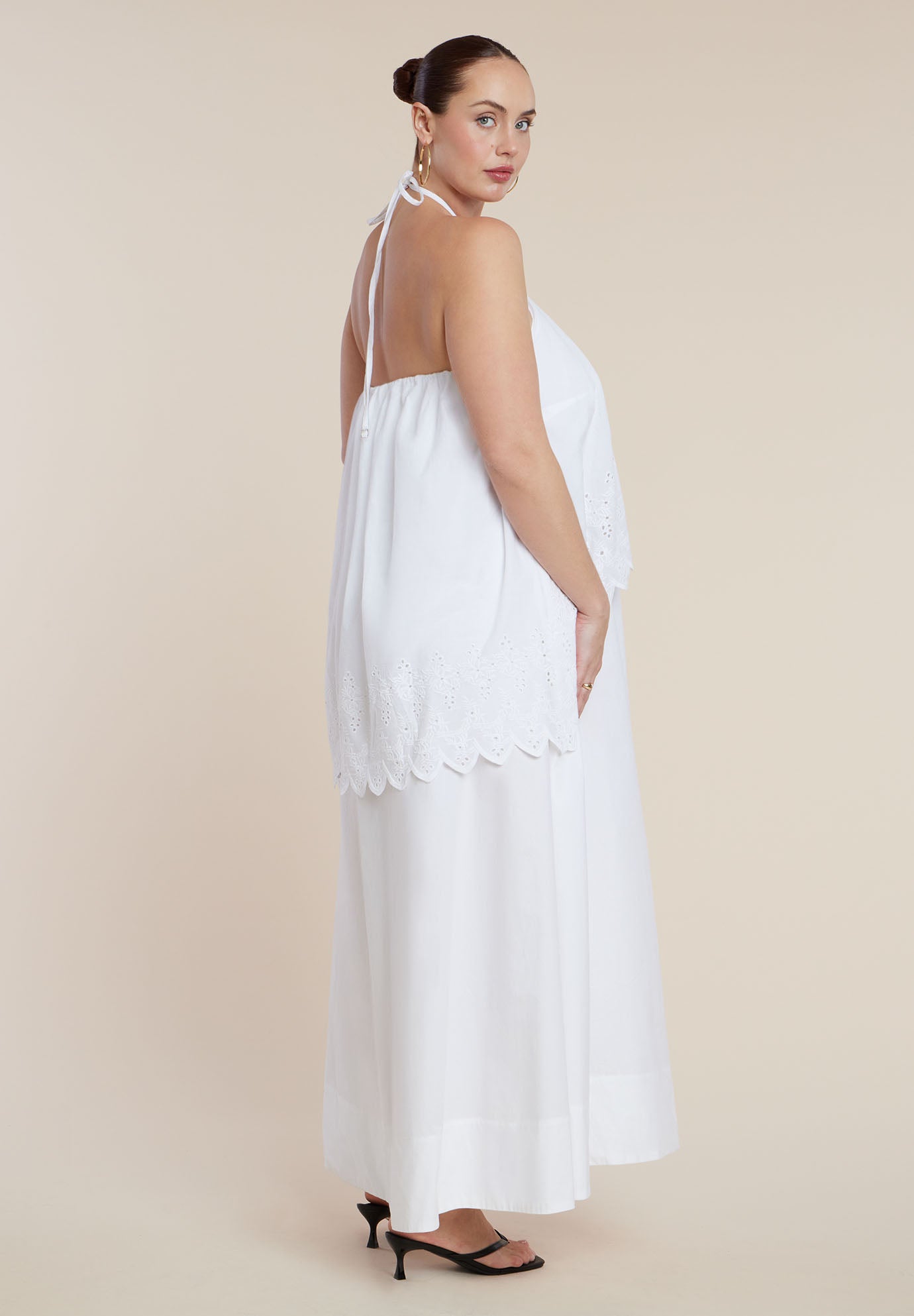 Embroidered Eyelet Halter Maxi Dress image number 3
