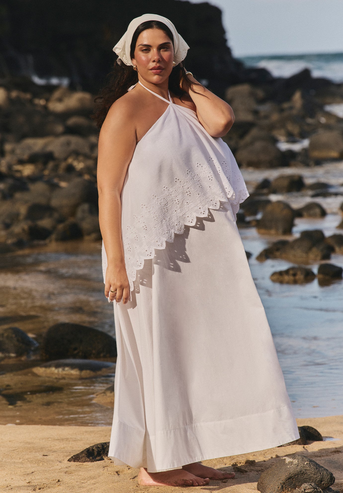 Embroidered Eyelet Halter Maxi Dress image number 0