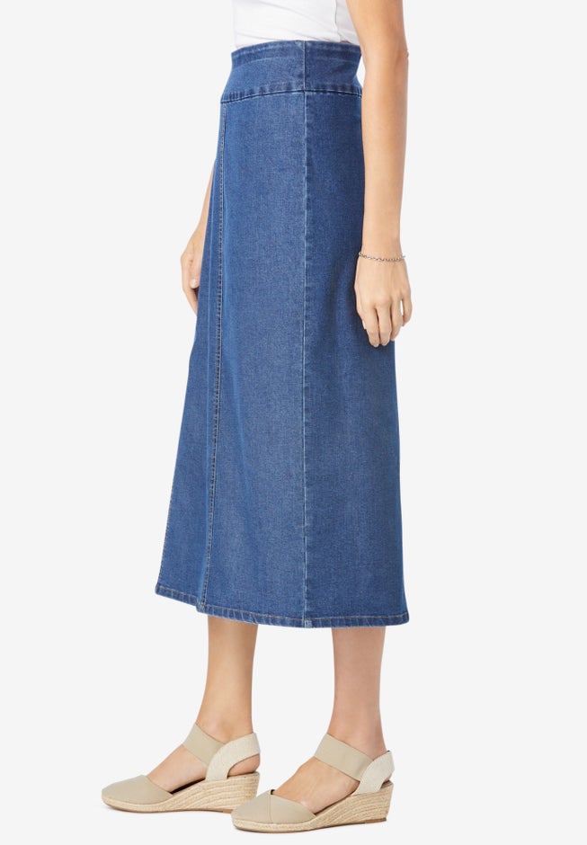 Pull-On Flex-Fit Elastic-Waist Stretch Denim Skirt image number 2