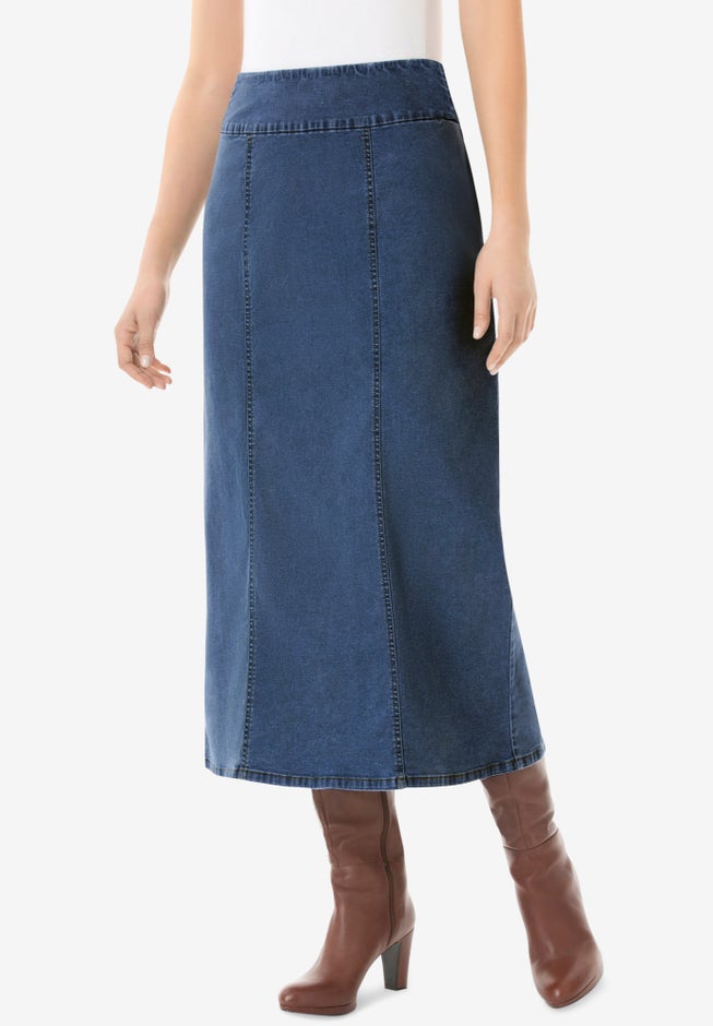 Pull-On Flex-Fit Elastic-Waist Stretch Denim Skirt image number 4