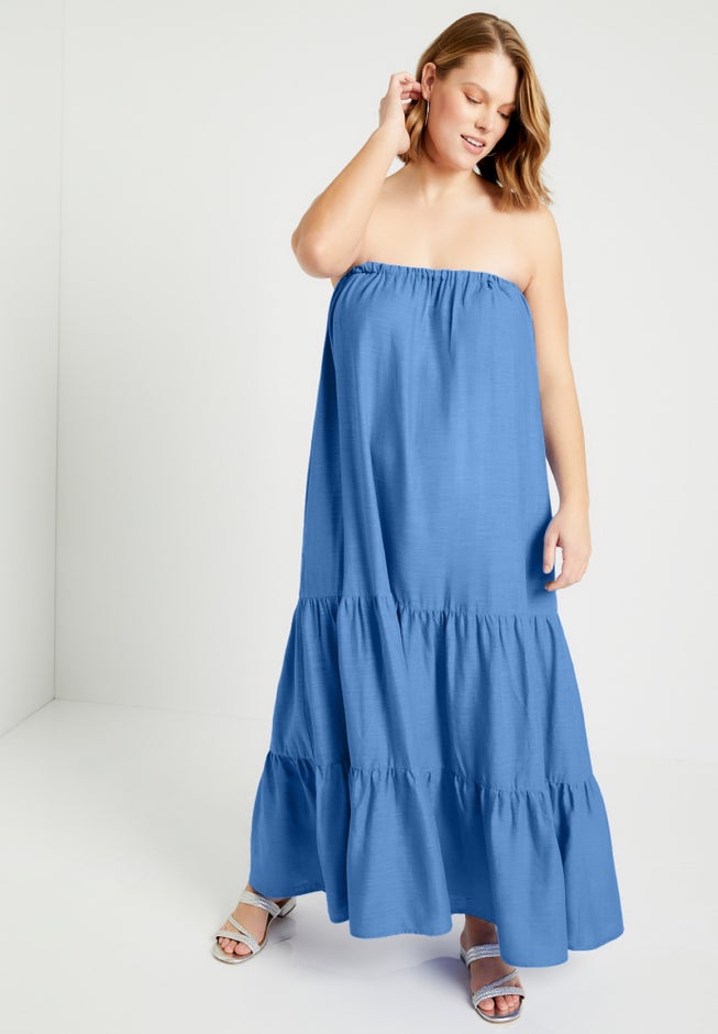 Strapless Tiered Midi Dress image number null