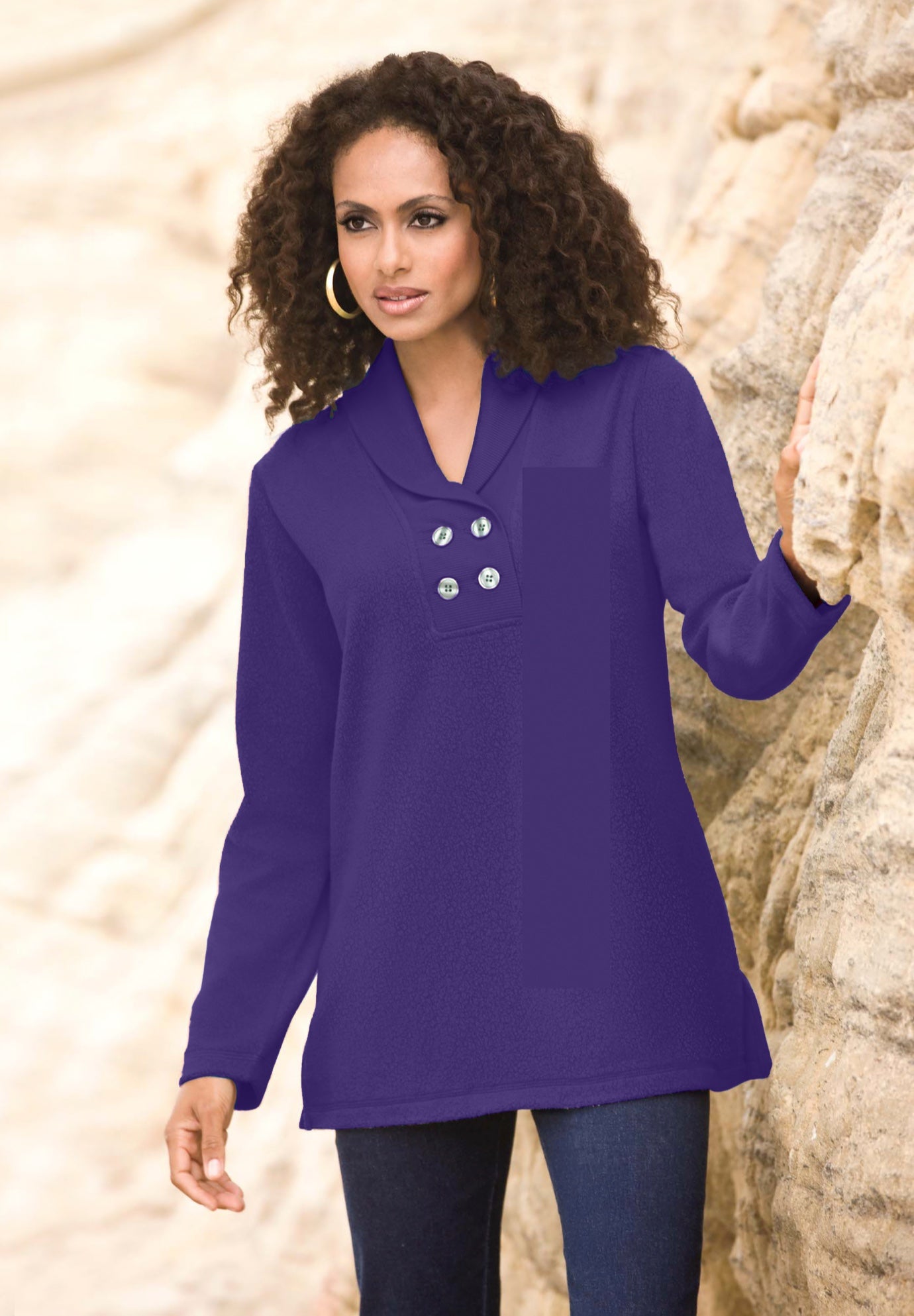Double Button Sherpa Fleece Tunic image number 0
