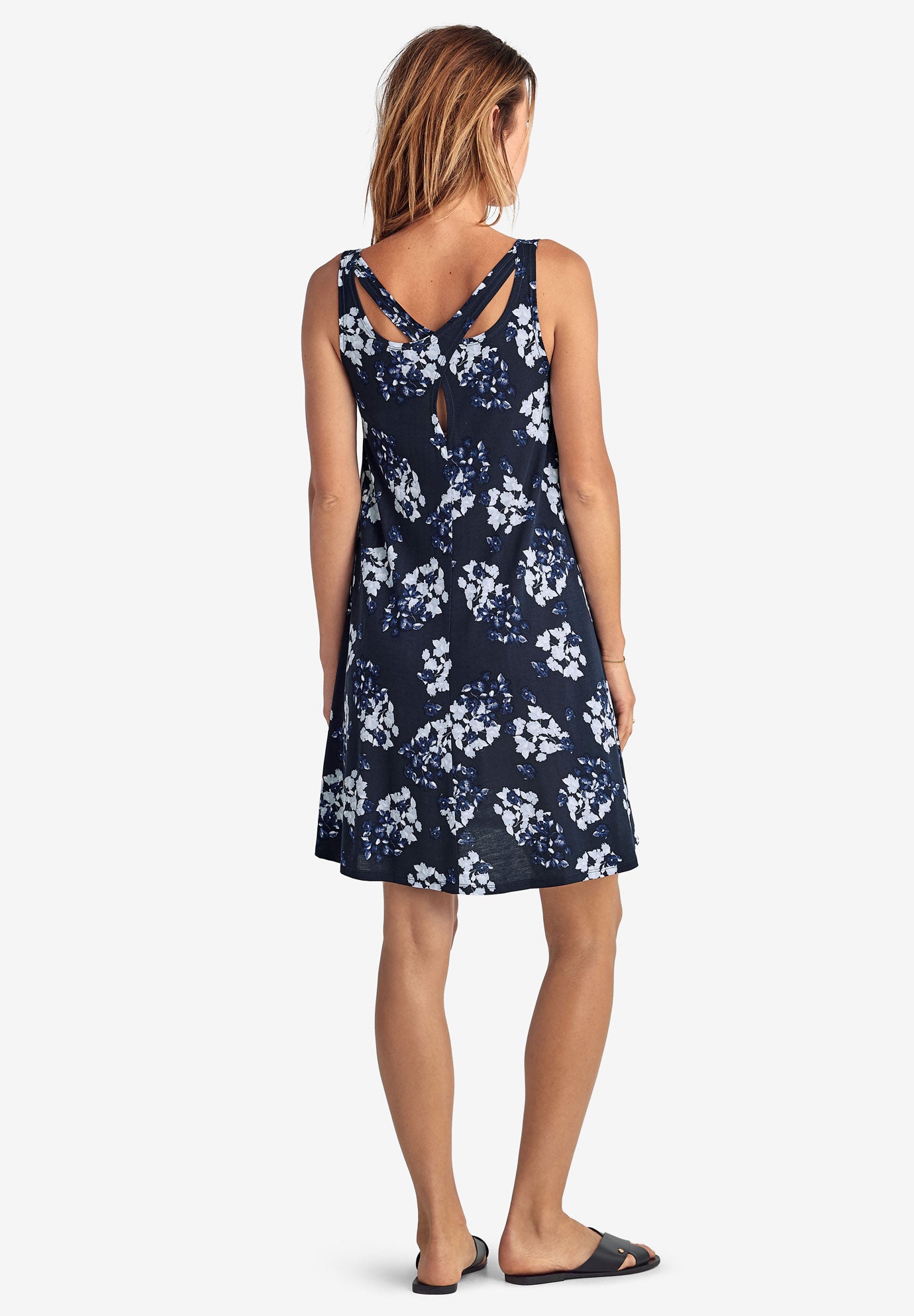 Stretch Jersey Knit A-Line Crossover Back Tank Short Dress image number 1