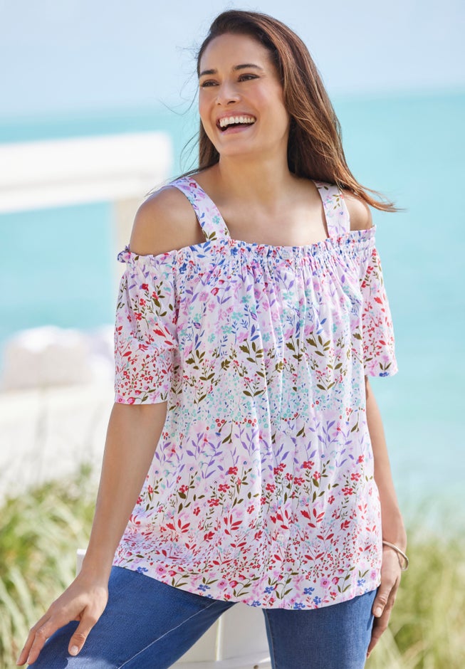 Printed Cold-Shoulder Blouse image number 3
