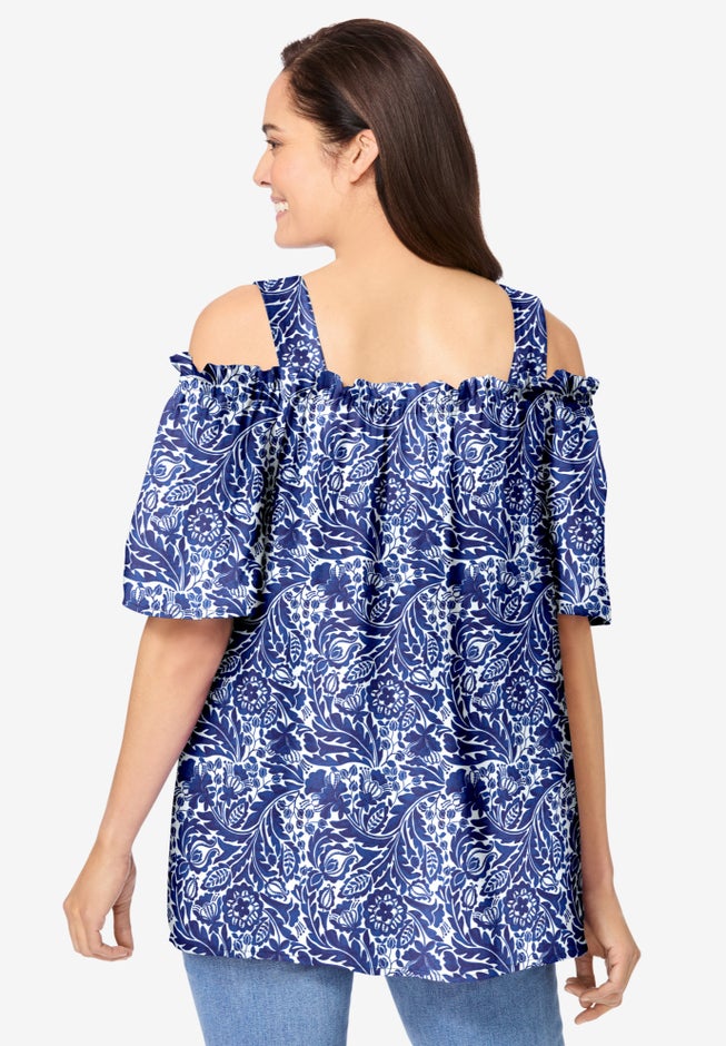 Printed Cold-Shoulder Blouse image number 1